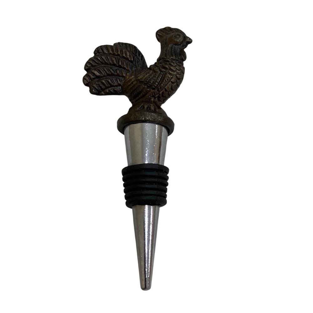 Cast Iron Rooster Wine Bottle Stopper‎ Farmhouse Bronze Tone Metal Barware